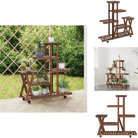 Blumenständer mit Rollen 95x25x101 cm Massivholz Tanne - Holzpflanzenständer - Massivholzkiste - Blumenträger - Gartenmöbel - Terrassenmöbeln
