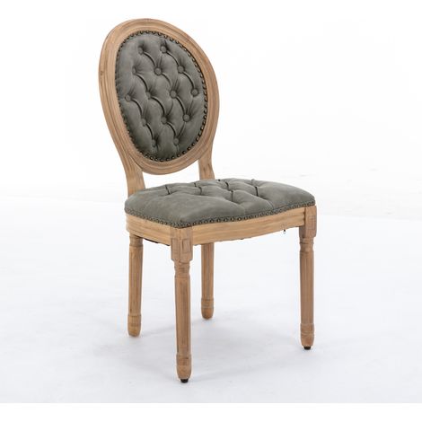 Lot de 2 chaises de salle à manger rustiques, cadre en bois massif patiné, dossier ovale rembourré artisanal, sellerie simili-cuir effet mouton rétro avec clous décoratifs, mousse haute résilience et (1/5)