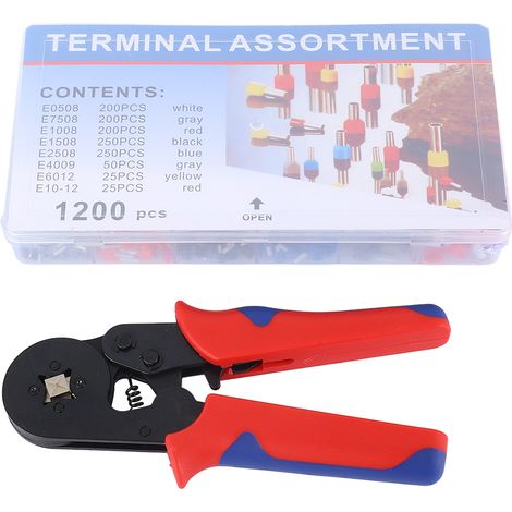 Kit de Pince à Sertir Manuelle Portable 1200Pièces Embouts de Câbles Cosse Filaire Rouge Bleu Poignée (1/5)