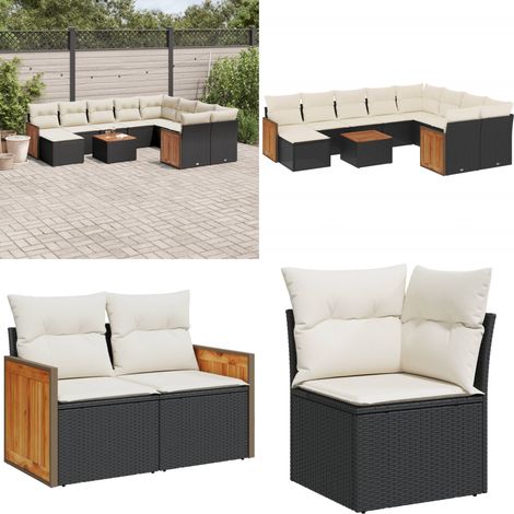 11-tlg. Garten-Sofagarnitur mit Kissen Schwarz Poly Rattan - Gartenmöbel - Outdoor Möbel - Rattan Gartenmöbel - Lounge Set - Esstisch - Home & Living (1/5)