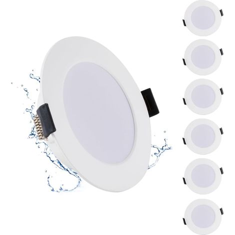 Lot de 6 Spot Encastrable LED, 5W 450LM Blanc Froid, Ultra-plat 25mm, IP44 Salle de Bain, Trou 75-90mm