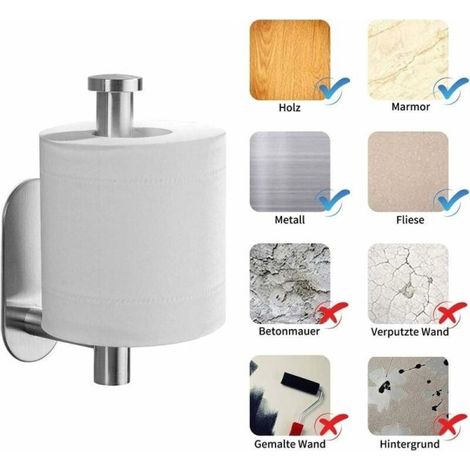 Support mural en acier inoxydable pour rouleau de papier toilette, porte-papier WC adhésif, distributeur de papier hygiénique sans perçage, finition brossée, robuste et étanche, pour salle de bain ou (1/5)