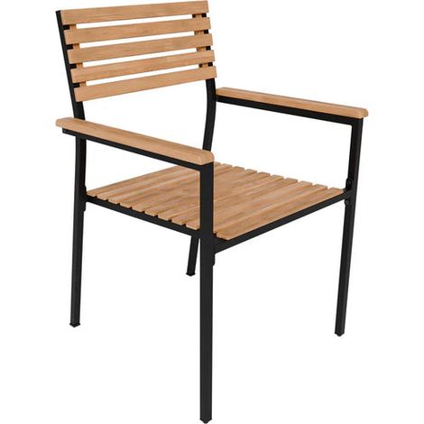 [GEBRAUCHT] B-Ware Gartenstuhl Rhodos 2er Set Akazienholz Stahl Outdoor Stuhl mit Kissen schwarz (1/2)