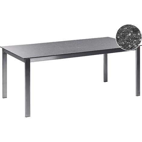 Mesa de comedor de jardín de 6 Plazas 180 x 90 cm tablero de cristal cerámico templado estructura de acero inoxidable Negro Cosoleto