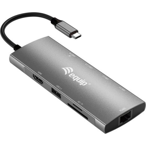 Equip USB-C 9-in-1-Multifunktionsadapter, HDMI 4K/60Hz, Gigabit LAN, USB 3.2 GEN1, SD/TF, 100W USB PD