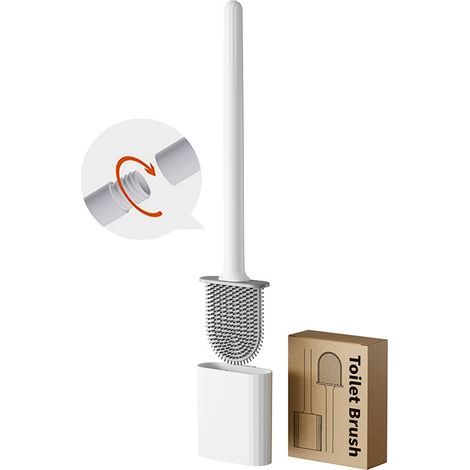 Silicone toilet brush with holder, flat brush head, antibacterial, drip-free, odorless, quick-drying (1/5)