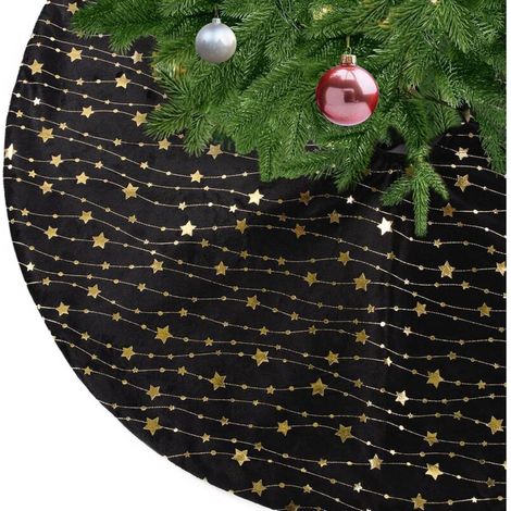 Jupe de Sapin de Noël Noire Avec Étoiles d'Or - Couvre-Pied pour Décorations de Maison de Vacances, 90cm (1/5)