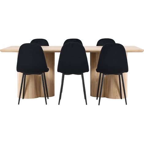 Olivia Essgruppe Tisch 100x210cm und 6 Velours Stühle natur.