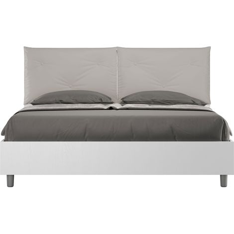 Letto Matrimoniale 160x200 cm Senza Rete Struttura Bianco Frassico con Cuscini in Similpelle Egos Appia Tortora (1/4)