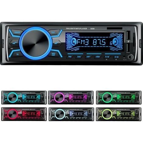 Autoradio Bluetooth Poste Radio Voiture,1Din Radio de Voiture, 4 x 60W Auto Radio 7Couleurs FM Stéréo Radio USB/SD/AUX/EQ/Lecteur MP3 (1/4)