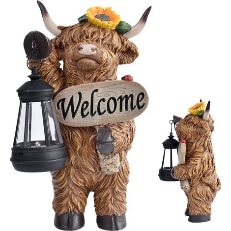 Statue de Jardin Vache Highland Figurine en Résine Résistante aux (1/5)