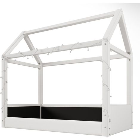 Hausbett 90 × 200 cm, Einzelbett mit LED und Gepolstertem Bezug, Ohne Matratze, Beige (1/5)