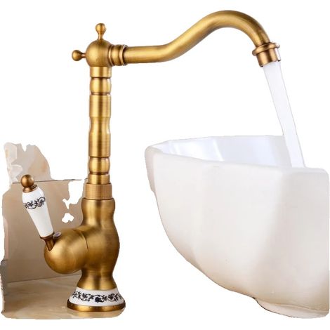 Grifo de lavabo de encimera antiguo grande de una sola manija (1/2)