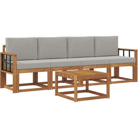 Set di divani da esterno 5 pz Salotto da Giardino Grigio Naturale e Chiaro (1/5)