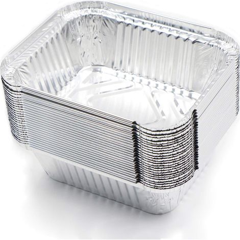 Lot de 25 barquettes en aluminium jetables, idéales pour grillades, cuisson au four, friture et rôtissage, dimensions 15 x 12 x 5 cm, capacité 400 ml, sans couvercle (1/3)