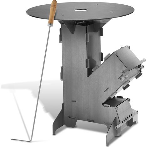 TolleTour Raketenofen Outdoor Grillofen, Steckbarer Campingkocher aus Kohlenstoffstahl mit Grillplatte 50 cm und Feuerhaken für Garten Camping (1/3)