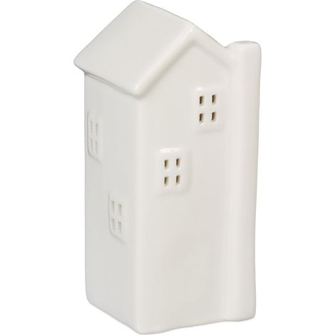Photophore en Forme de Maison, pour 1 Bougie Chauffe-Plat, H x L x P : 13,5 x 6 x 6 cm, Blanc (1/5)