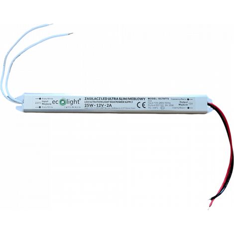 Fuente de alimentación delgada para muebles 24W 12V 2A IP20 170x18x17 Ecolight EC79773