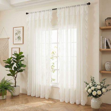 JSSEVN - Light-permeable, waterproof balcony/living room window curtain, white, 140 x 220 cm, 2 pieces (1/4)