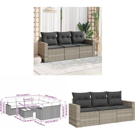 Salon de jardin avec coussins 3 pcs gris clair résine tressée - Canapé De Jardin - Salon De Jardin - Meuble De Jardin - Ensemble Canapé Extérieur - Mobilier De Jardin - Home & Living