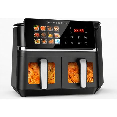 Air Fryer LVTETIA BW-IP8018D, double panier avec fenêtre, Friteuse sans huile grande capacité 9L, 2000W, 12 programmes intuitifs