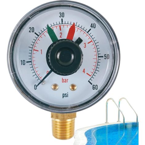 Manomètre Pression Filtre Piscine, Manomètre D'eau 0-60 PSI, Étanche Avec Indicateur Double Couleur Pour Pompe Bain à Remous