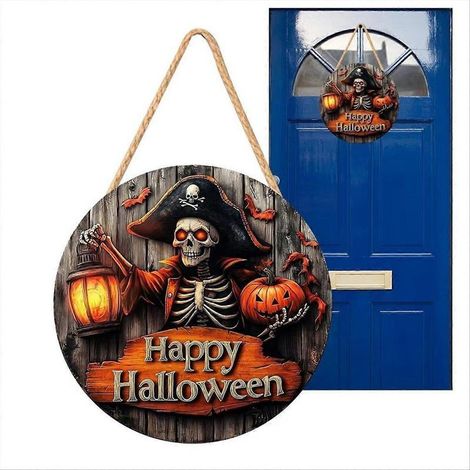 Panneau d'Halloween pour porte d'entrée, décoration citrouille en bois 2D pour jardin C (1/5)