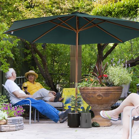 Sombrilla Ø300x250 cm Parasol con Poste de Madera con Sistema de Poleas para Jardín Patio Terraza Verde (1/5)