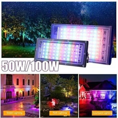 Lot de 4 projecteurs LED RVB à intensité variable pour extérieur, étanches IP66 avec télécommande, 16 couleurs, 4 modes d'éclairage pour extérieur, intérieur et extérieur (50 W) (1/5)