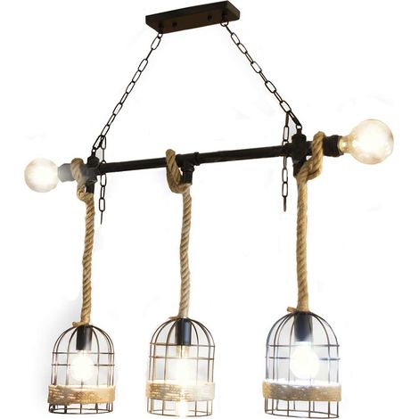 Lampadario a sospensione stile industriale in metallo con corda in canapa lampada retrò attacco E27 (1/4)