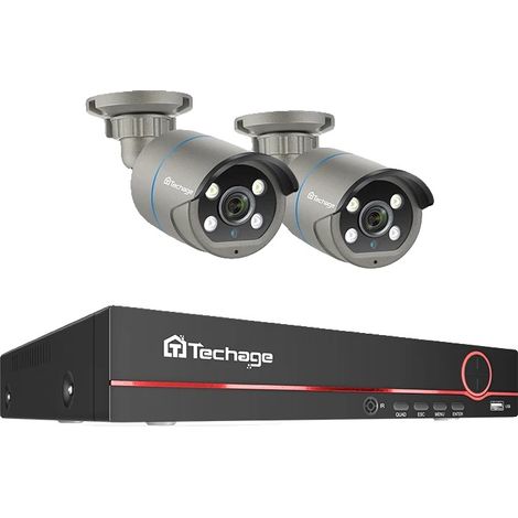 Sistema de vigilancia, 8 canales, compresión de vídeo H.265, NVR de 8 canales y 2 cámaras, disco duro integrado de 4 TB. (1/2)