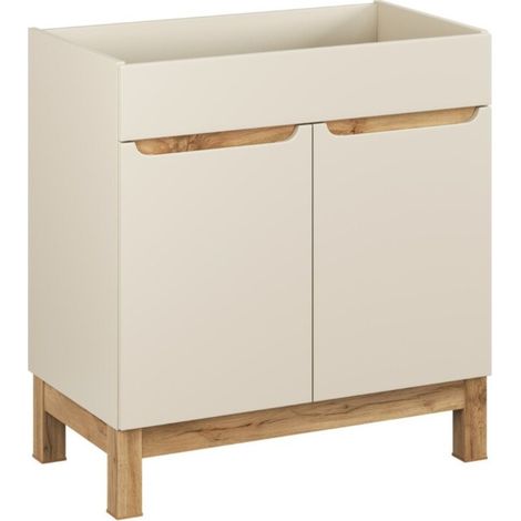 Möbelwaschtisch ERMANO – 2 Türen – Kaschmir und Eiche – B80 × H84 × T46 cm – Zum Aufstellen