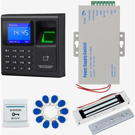 Kit de système de contrôle d'accès biométrique d'empreintes digitales, porte-clés RFID 125 kHz, serrure magnétique de 180 kg, serrure électromagnétique, transformateur de puissance DC 12 V (1/5)