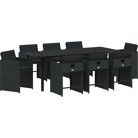 Maison Exclusive - Set da Pranzo per Giardino con cuscino 9 pcs Nero polyrattan