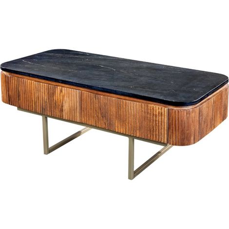 Mesa de centro rectangular ORION 110 cm en madera de mango macizo y mármol negro (1/5)