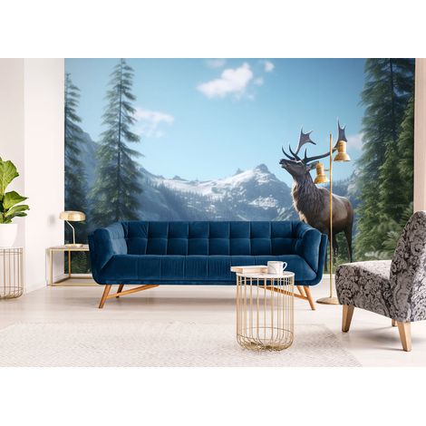 Papier Peint Paysage - Cerf Majestueux dans les Montagnes - 400 x 260 cm (1/2)