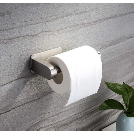 Portarotolo di carta igienica autoadesivo per cucina e bagno, senza necessità di forare, da incollare alla parete, in acciaio inox spazzolato (1/5)