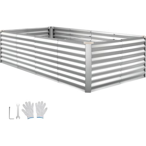 Mophorn Cama elevada de jardín rectangular 240 x 120 x 62 cm, estructura metálica con base abierta, ideal para cultivar flores y verduras. Incluye accesorios para uso en terraza o balcón, plateado. (1/5)