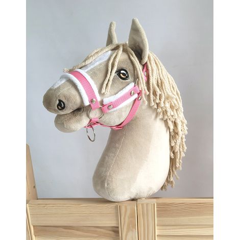 Cavezza regolabile per cavalli Hobby Horse A3 rosa con pelliccia bianca (1/3)