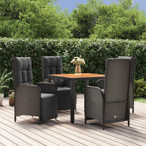 Ensemble à manger de jardin coussins 5pcs Noir Résine tressée (1/5)