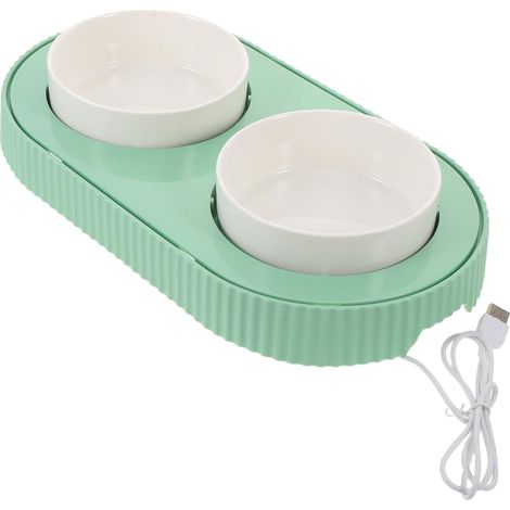 Gamelle Chauffante pour Chat Double en Céramique Verte USB 5V Bol D’Eau et (1/5)
