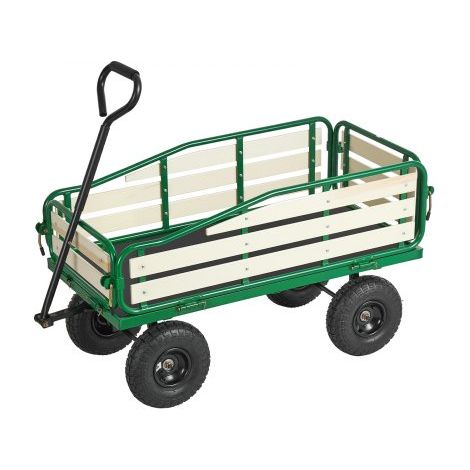 Handwagen für Kinder, 118 cm Bollerwagen, Transportwagen mit Schiebestange, aus Holz & Metal, max. 250 kg tragbar, ideal für Kinder ab 5 Jahren, Garten, Ausflüge & Strand, Farbe Grün & Schwarz (1/5)