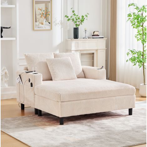 Sillón relax 142 x 128 x 85 cm beige con USB, LED y portavasos DESVIAE (1/5)