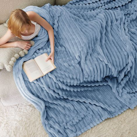 Plaid canape Plaid Bleu - Couverture Polaire, 220×240 cm, Bleu Ciel (1/5)