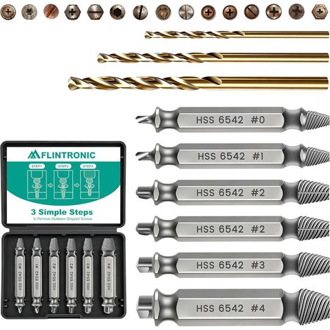 Lot de 9 Extracteur de Vis, 6 Extracteur de Vis Double Tête HSS 6542, 0,1,2,2,3,4, 3 Foret Hélicoïdal 2.0/3.0/3.5 mm, Outil Retrait Vis Cassées Foirées Rouillées pour Auto Bricolage (1/5)