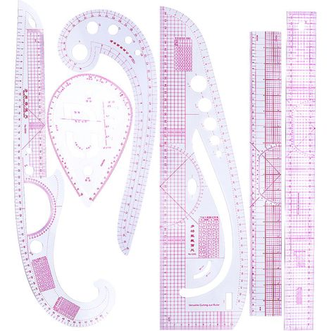 Lot de 6 règles métriques françaises, règles de couture et de modélisme courbes, outils de couture pour la création de patrons et le dessin de vêtements. Gabarit de dessin flexible. (1/4)