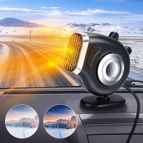 Car Heater, Fast Heat Up, 12V 120W 2-in-1 Heating and Cooling Fan, 360 Degree Rotating Base (Black)