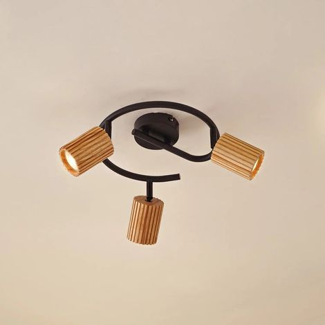 [GEBRAUCHT] B-Ware Lindby Deckenstrahler Spot Strahler Holz Schwarz Eisen Stralino 3 Flammig Gu10