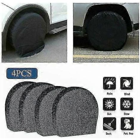 Protège-pneus noirs pour roue de secours caravane et remorque, lot de 4 housses imperméables anti-corrosion, protection durable contre les intempéries. (1/3)
