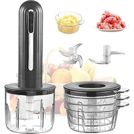 Multifunktionale Küchenmaschine – USB-wiederaufladbar, mit 2 Klingen und 4 Behältern, ideal zum Zerkleinern von Gewürzen, Gemüse und Fleisch. (1/5)